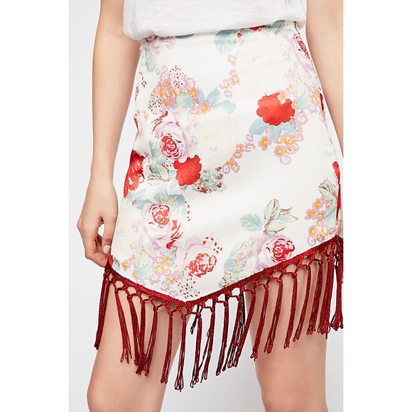 FREE PEOPLE silky floral fringe mini skirt - Picture 3 of 8